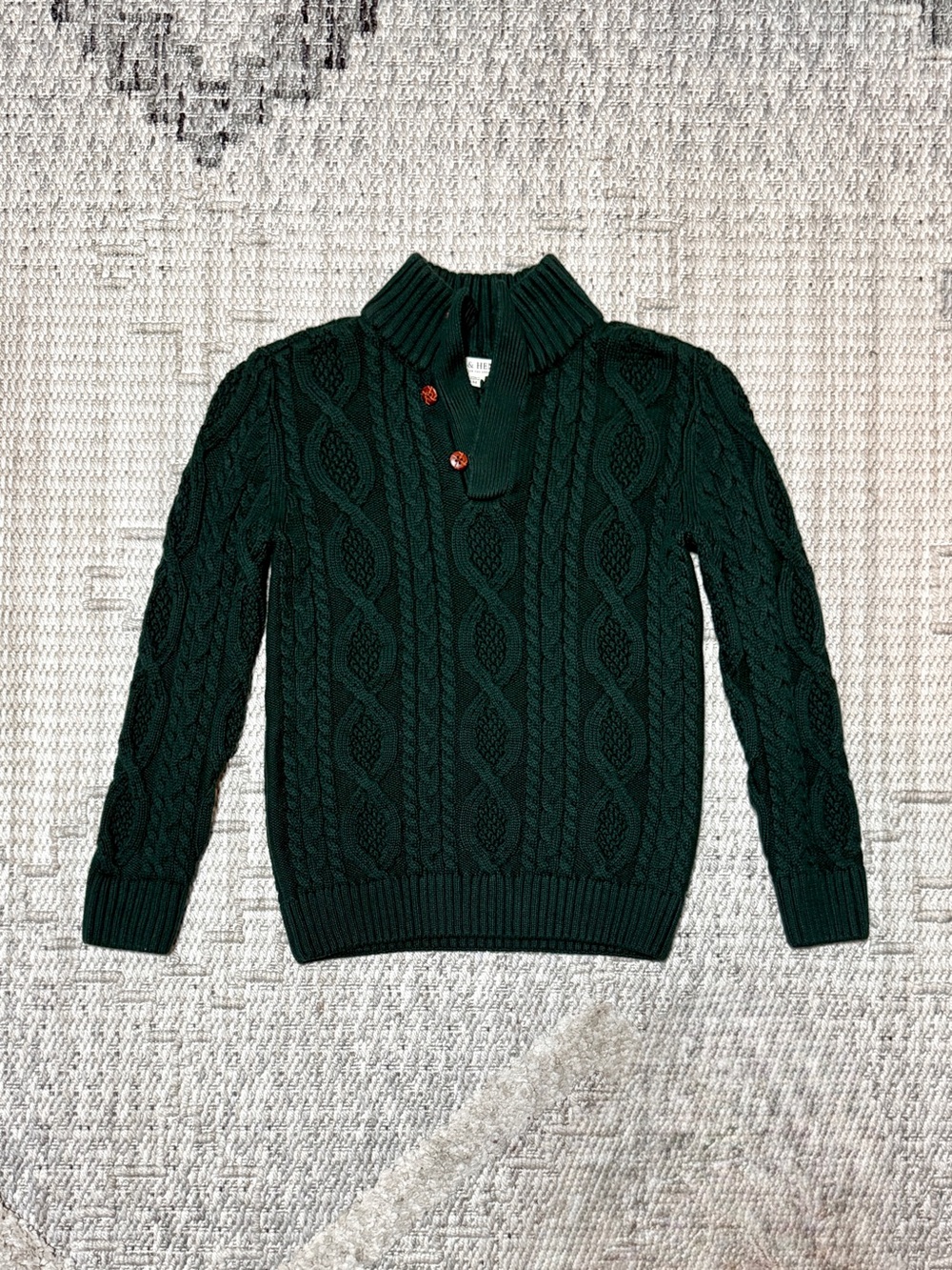 Hope & Henry Boys' Mock Neck Cable Sweater with Button Placket